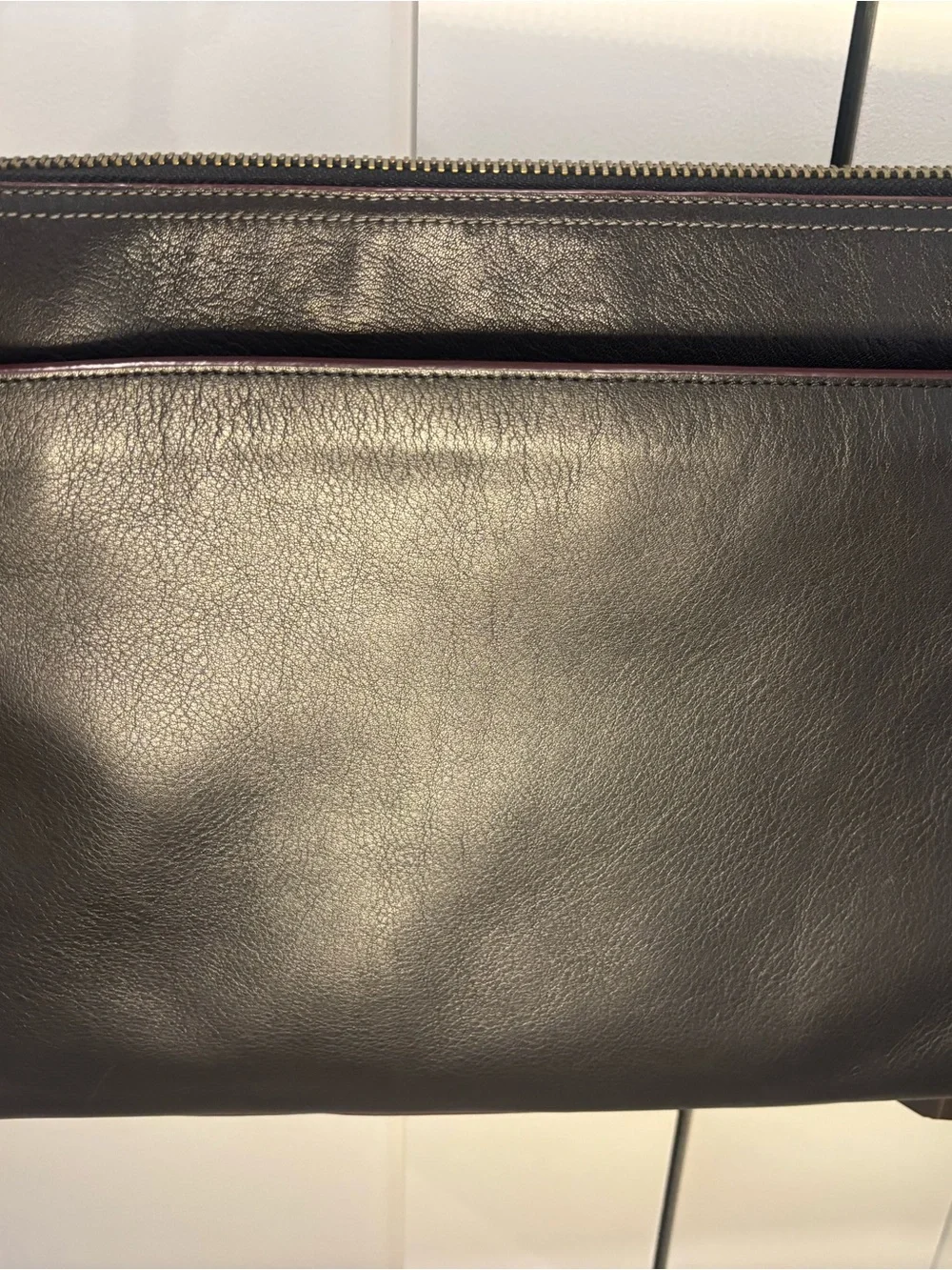 Coach dark brown Leather Messenger Pouch with Gold-Tone Zip